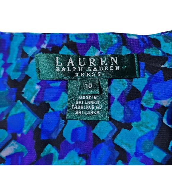 Lauren Ralph Lauren Midi A-Line Blue Abstract Print Dress 10 Whimsygoth Preppy - Picture 7 of 9